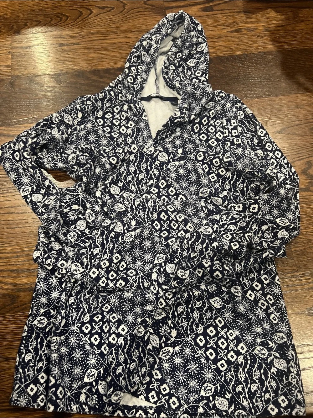 Lands' End Navy and White Printed Hooded Pullover